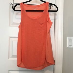 Calvin Klein orange round neck tank top with studs around neckline (XS)